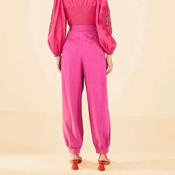 NWOT Farm Rio Pink 100% Linen Pants Size XS - Picture 2 of 9